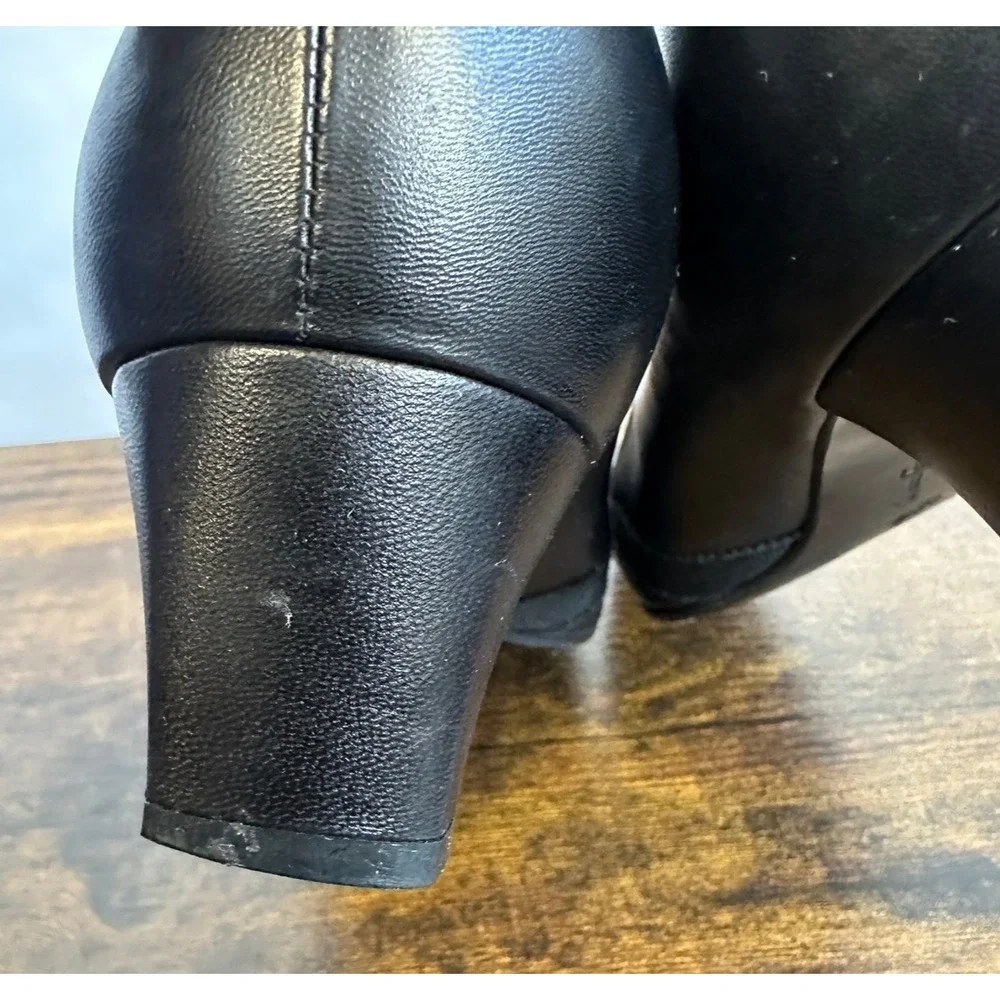 Salvatore Ferragamo Boutique Black Leather Square Toe Block Heel Pumps 6 B Italy - Picture 5 of 16